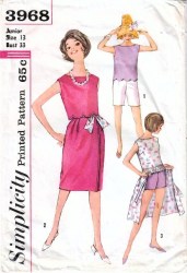 3968 Simplicity 1961 Ms Sleeveless Top Lengths, Shorts 2 Lengths, Wrap Skirt Pattern 16 36B cut